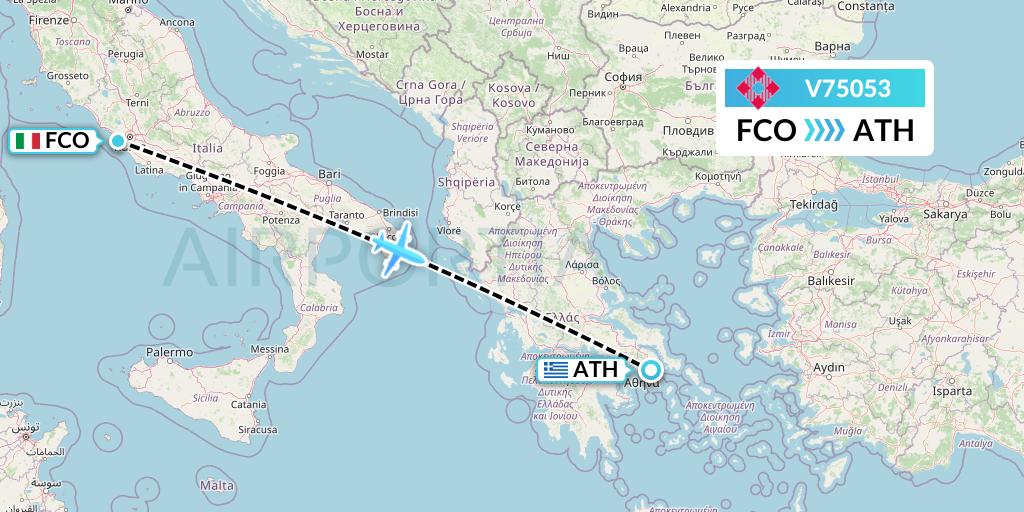 V75053 Volotea Flight Map: Rome to Athens