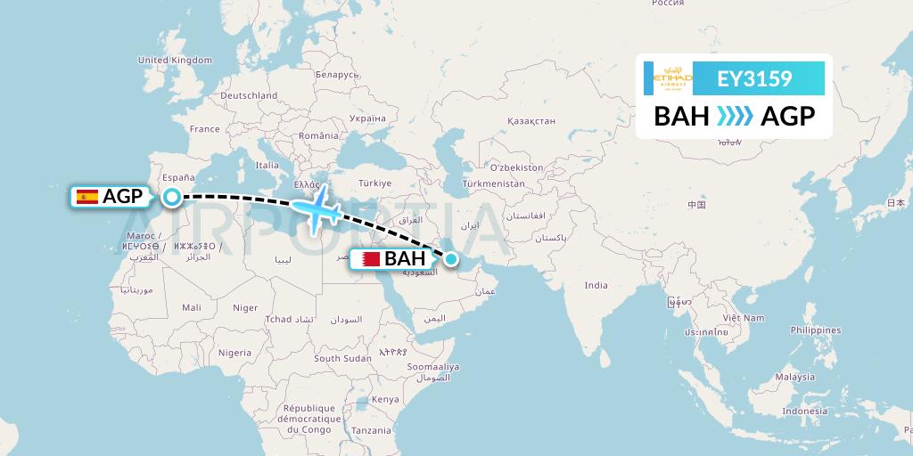 EY3159 Etihad Airways Flight Map: Bahrain to Malaga