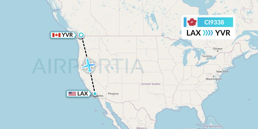 CI9338 China Airlines Flight Map: Los Angeles to Vancouver