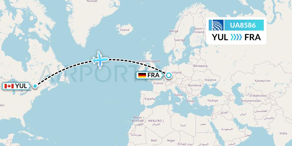 UA8586 United Airlines Flight Map: Montreal to Frankfurt