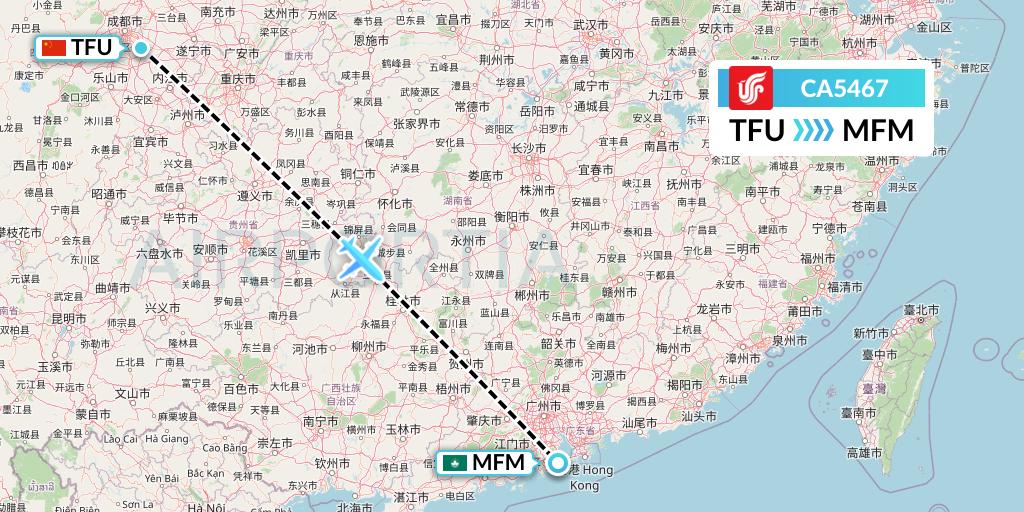 CA5467 Air China Flight Map: Chengdu to Macau