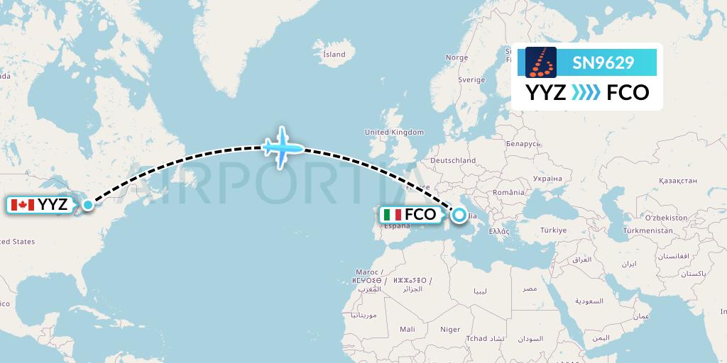 SN9629 Brussels Airlines Flight Map: Toronto to Rome