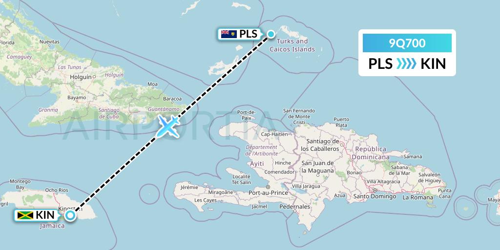 9Q700 Caicos Express Airways Flight Map: Providenciales to Kingston