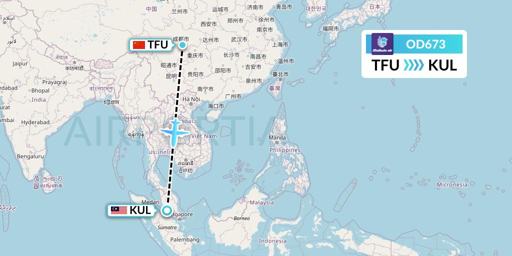 OD673 Batik Air Malaysia Flight Map: Chengdu to Kuala Lumpur
