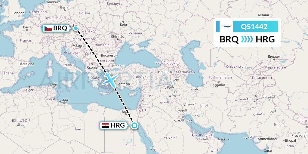 QS1442 Smartwings Flight Map: Brno to Hurghada
