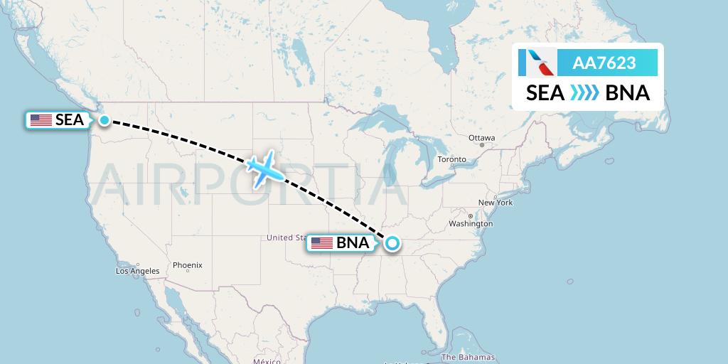 AA7623 American Airlines Flight Map: Seattle to Nashville