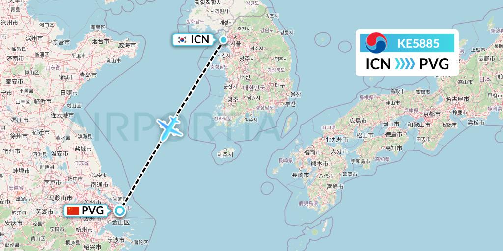 KE5885 Korean Air Flight Map: Seoul to Shanghai