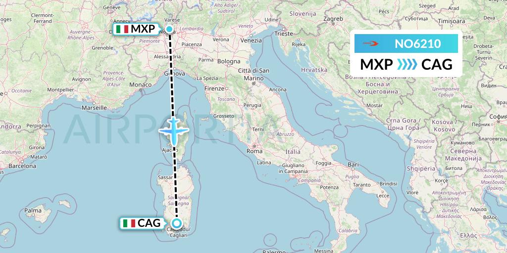NO6210 Neos Flight Map: Milan to Cagliari