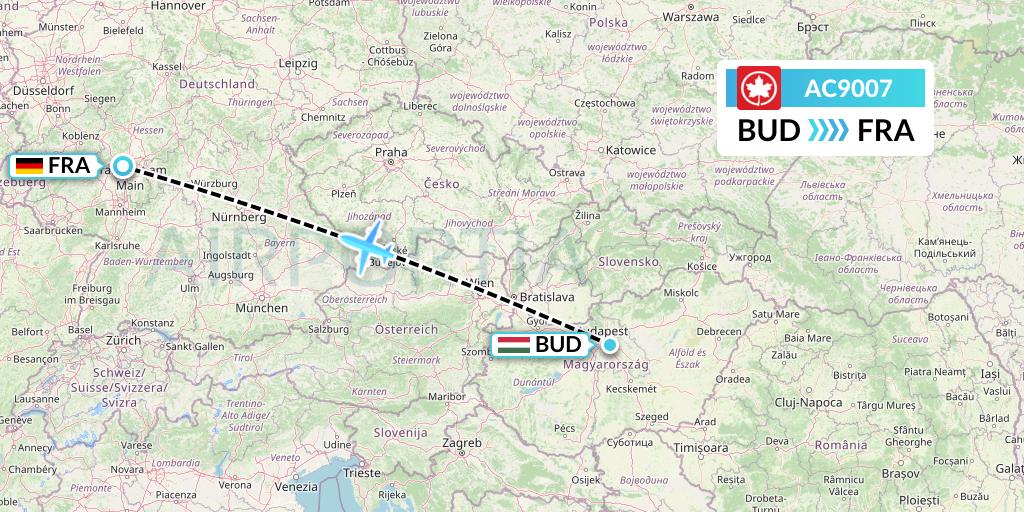AC9007 Air Canada Flight Map: Budapest to Frankfurt