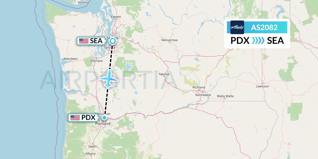 AS2082 Alaska Airlines Flight Map: Portland to Seattle