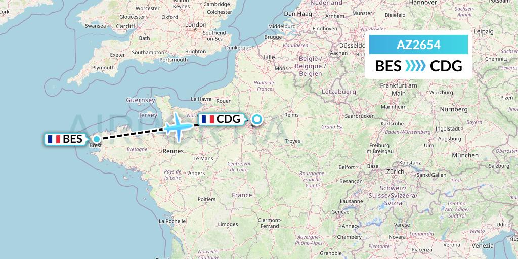 AZ2654 ITA Airways Flight Map: Brest to Paris