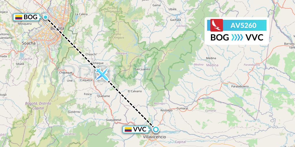 AV5260 Avianca Flight Map: Bogota to Villavicencio