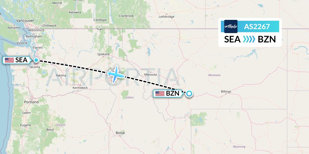 AS2267 Alaska Airlines Flight Map: Seattle to Bozeman
