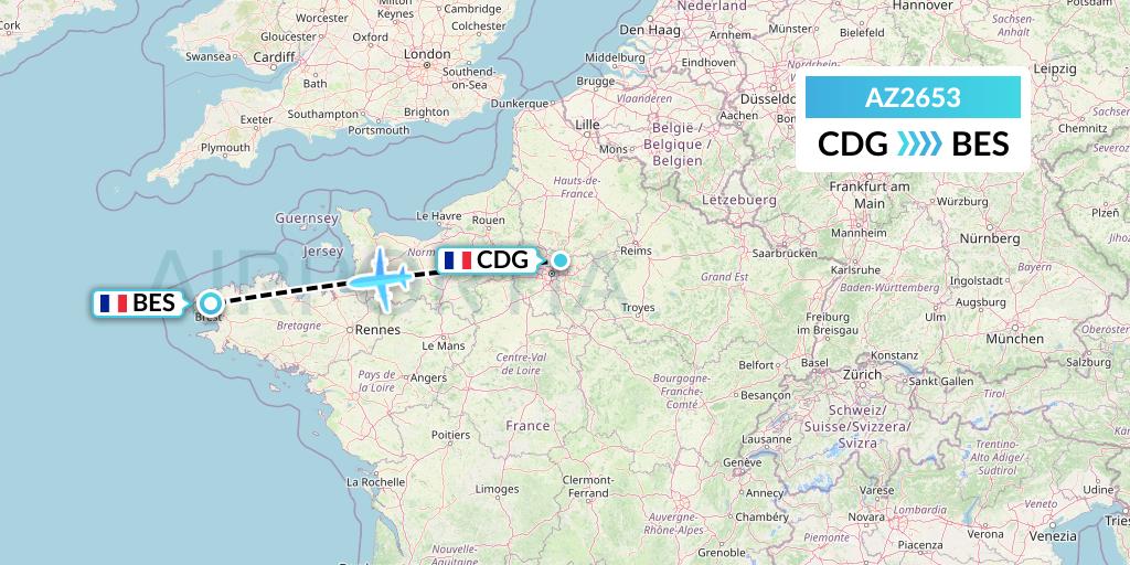 AZ2653 ITA Airways Flight Map: Paris to Brest