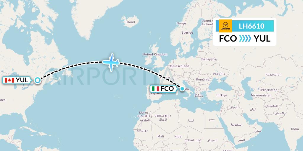 LH6610 Lufthansa Flight Map: Rome to Montreal