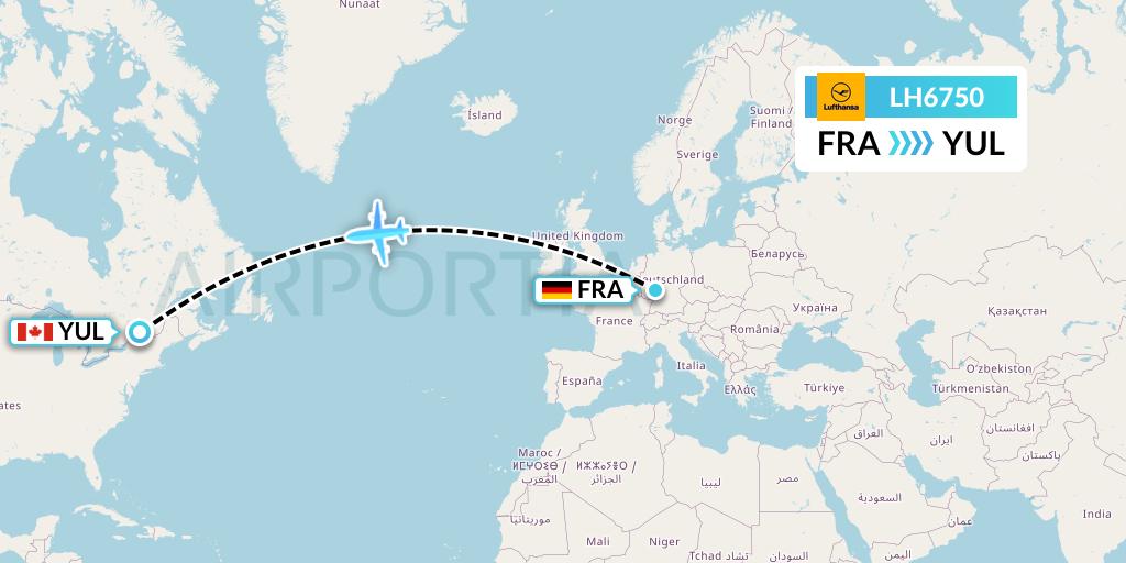 LH6750 Lufthansa Flight Map: Frankfurt to Montreal