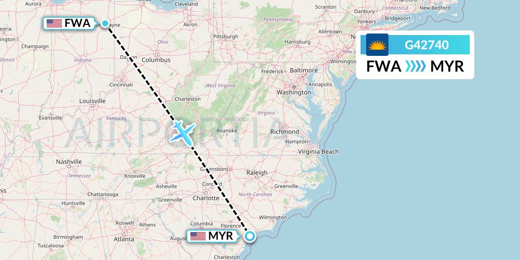 G42740 Allegiant Air Flight Map: Fort Wayne to Myrtle Beach