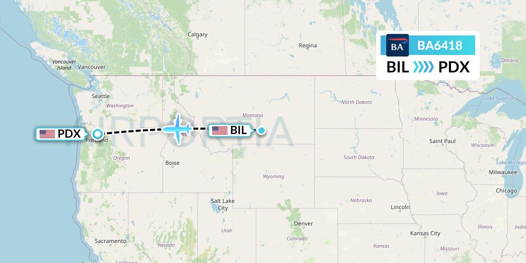 BA6418 British Airways Flight Map: Billings to Portland
