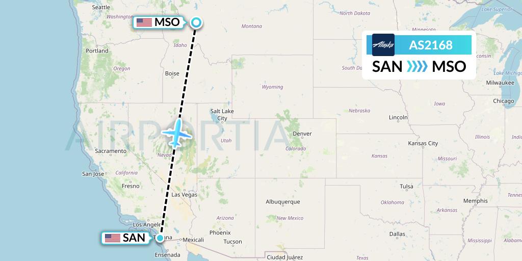 AS2168 Alaska Airlines Flight Map: San Diego to Missoula