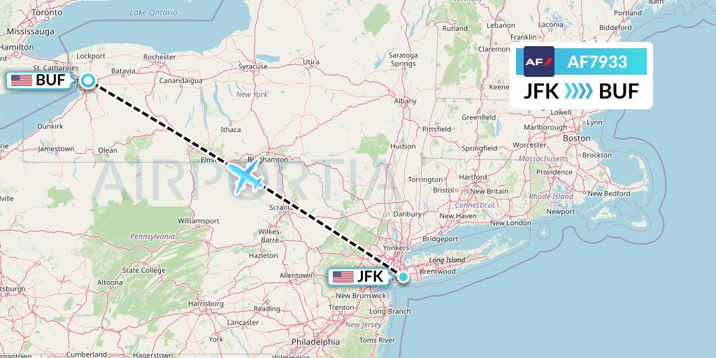 AF7933 Air France Flight Map: New York to Buffalo