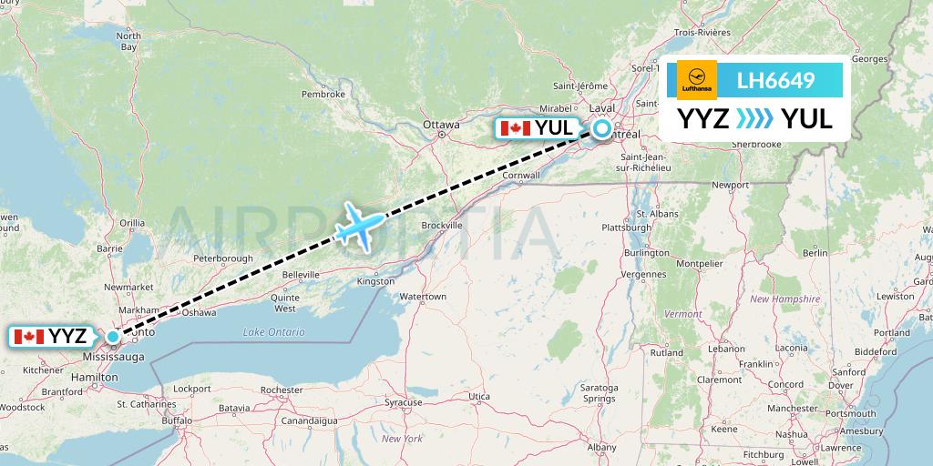 LH6649 Lufthansa Flight Map: Toronto to Montreal