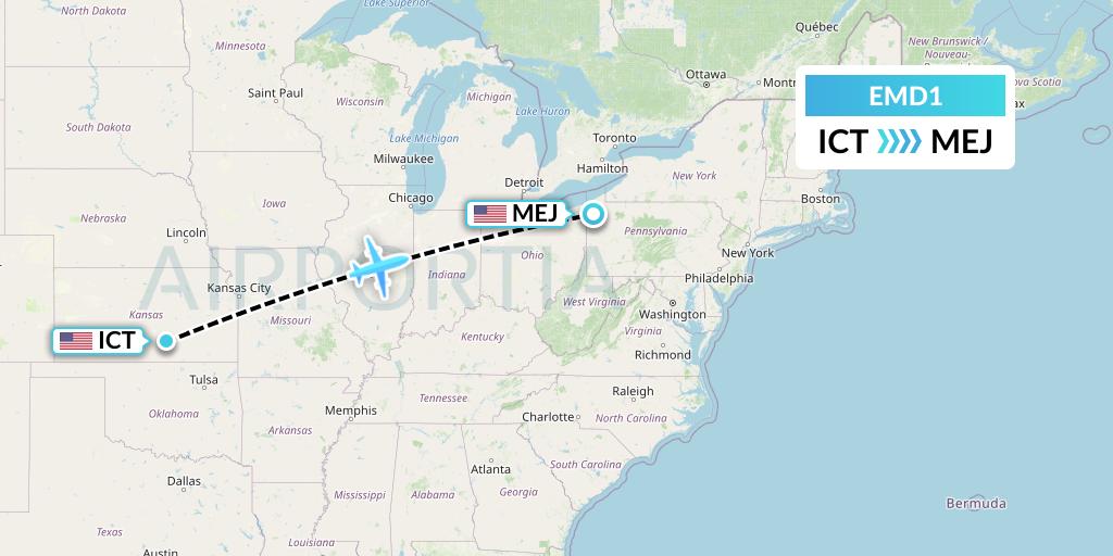 EMD1 Eaglemed Flight Map: Wichita to Meadville