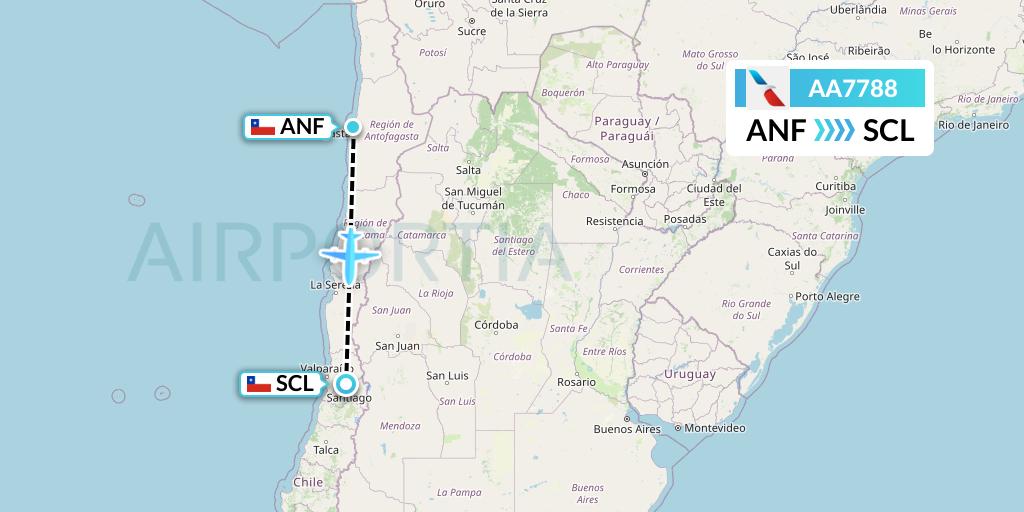 AA7788 American Airlines Flight Map: Antofagasta to Santiago