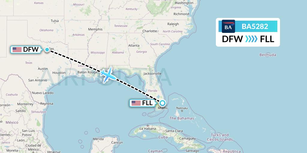 BA5282 British Airways Flight Map: Dallas to Fort Lauderdale