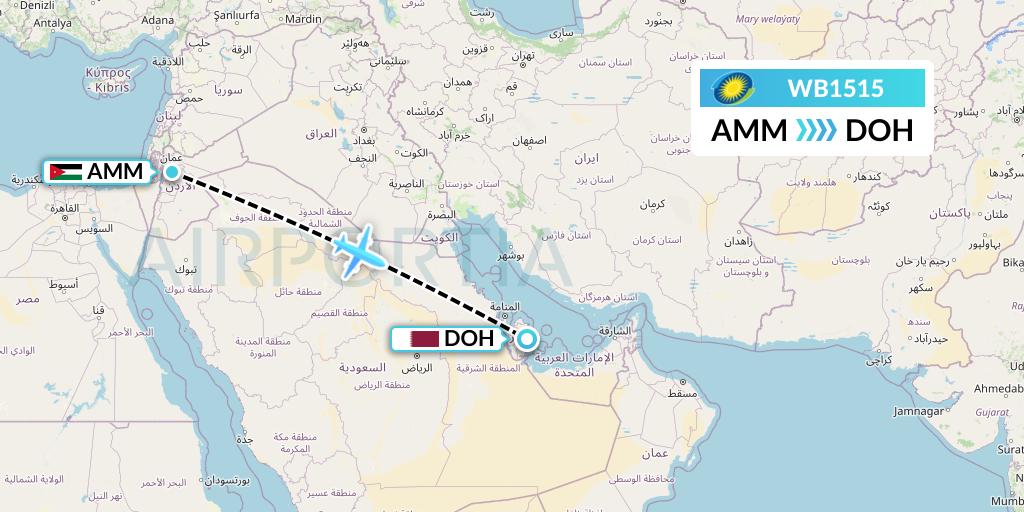WB1515 RwandAir Flight Map: Amman to Doha