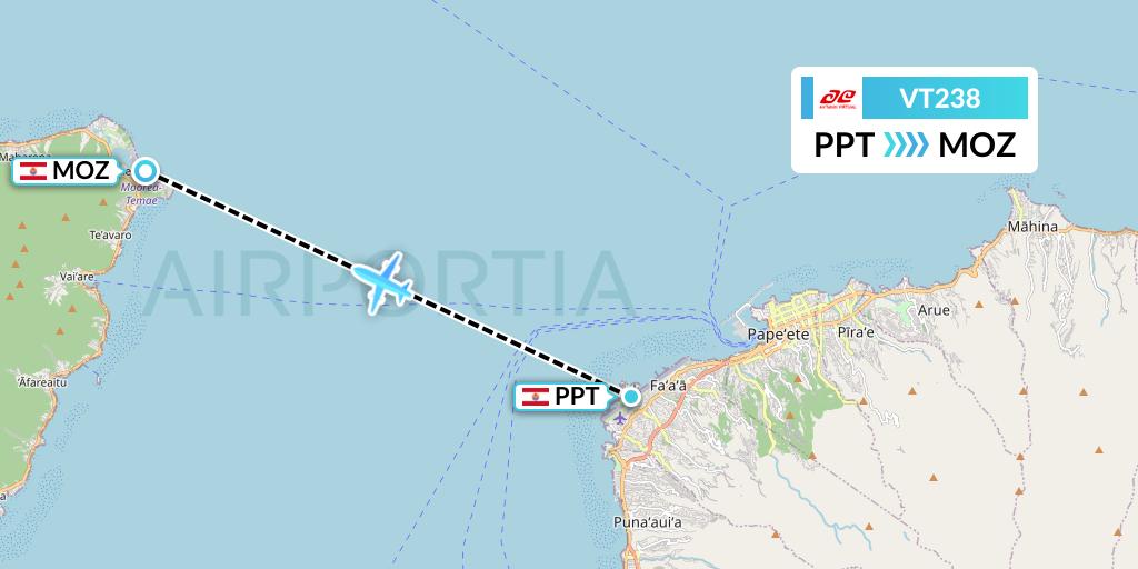 VT238 Air Tahiti Flight Map: Papeete to Moorea