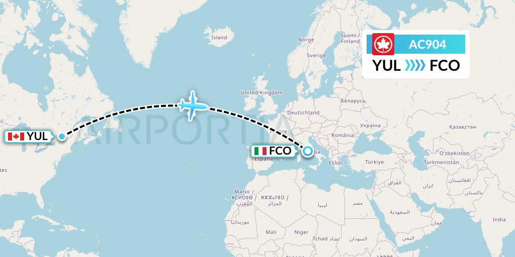 AC904 Air Canada Flight Map: Montreal to Rome