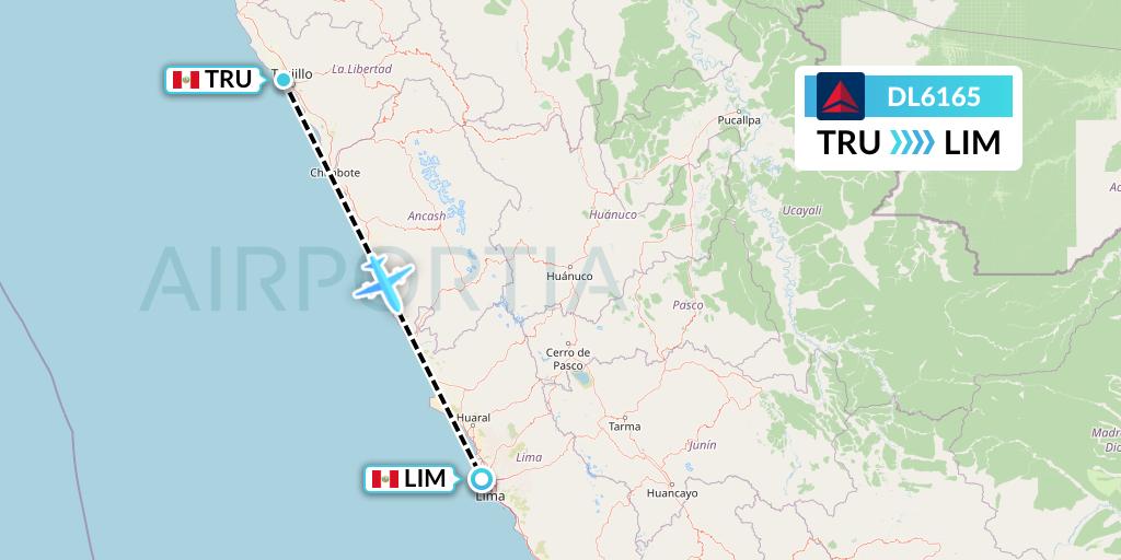 DL6165 Delta Air Lines Flight Map: Trujillo to Lima