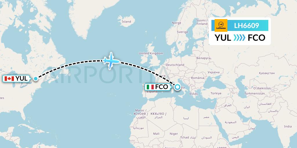 LH6609 Lufthansa Flight Map: Montreal to Rome