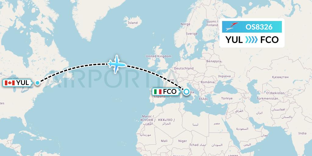 OS8326 Austrian Airlines Flight Map: Montreal to Rome
