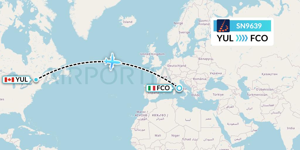 SN9639 Brussels Airlines Flight Map: Montreal to Rome