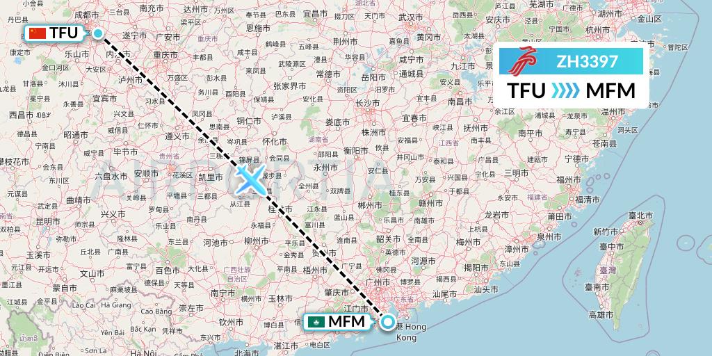 ZH3397 Shenzhen Airlines Flight Map: Chengdu to Macau