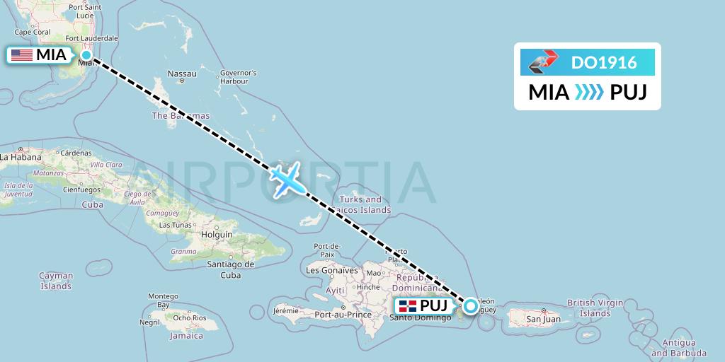 DO1916 Sky High Aviation Flight Map: Miami to Punta Cana