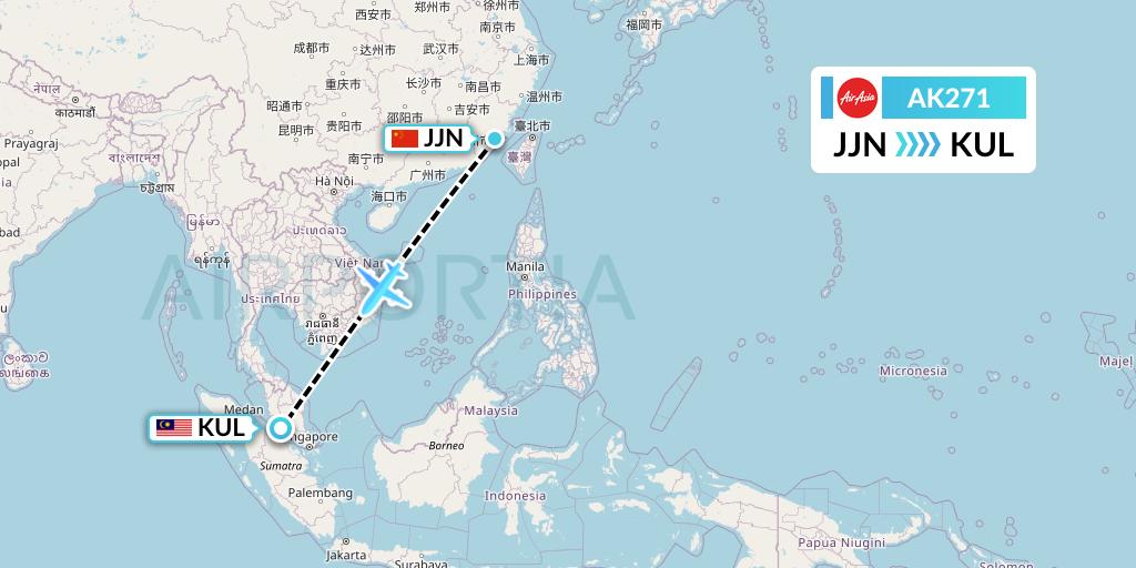 AK271 AirAsia Flight Map: Jinjiang to Kuala Lumpur