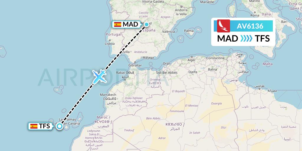 AV6136 Avianca Flight Map: Madrid to Tenerife