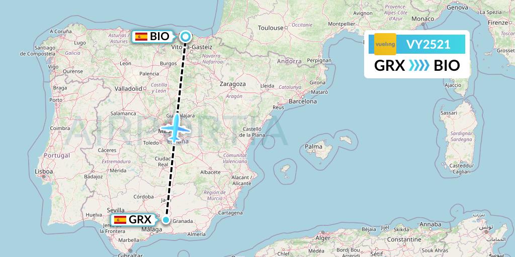 VY2521 Vueling Flight Map: Granada to Bilbao