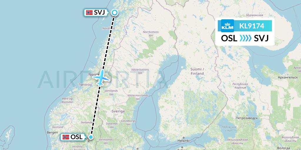 KL9174 KLM Flight Map: Oslo to Svolvaer