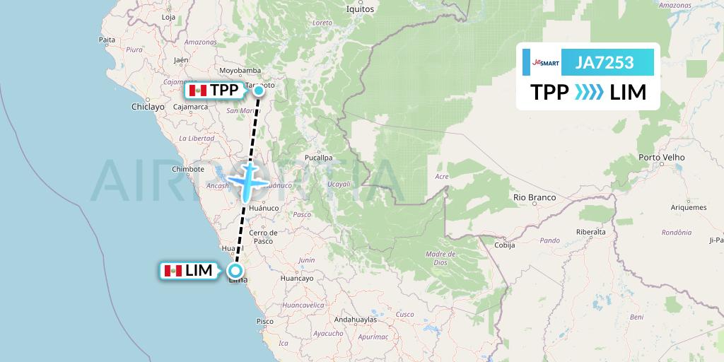 JA7253 JetSMART Flight Map: Tarapoto to Lima