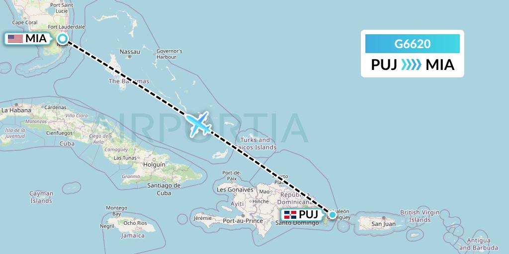 G6620 Fly Arna Flight Map: Punta Cana to Miami