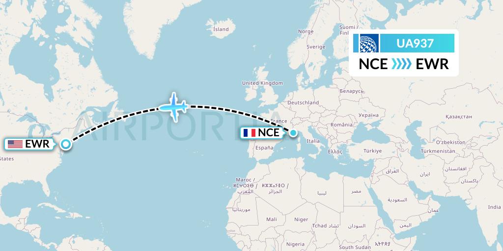 UA937 United Airlines Flight Map: Nice to New York