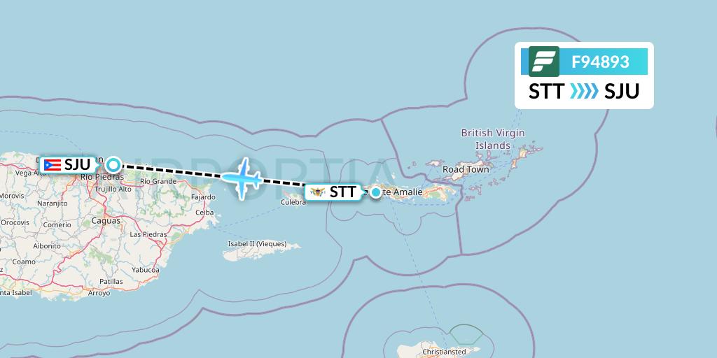 F94893 Frontier Airlines Flight Map: St. Thomas to San Juan
