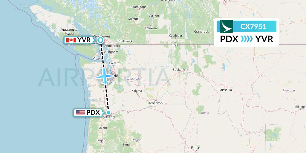 CX7951 Cathay Pacific Flight Map: Portland to Vancouver