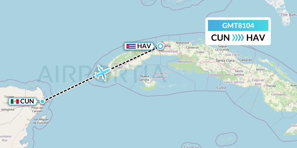 GMT8104 Magnicharters Flight Map: Cancun to Havana