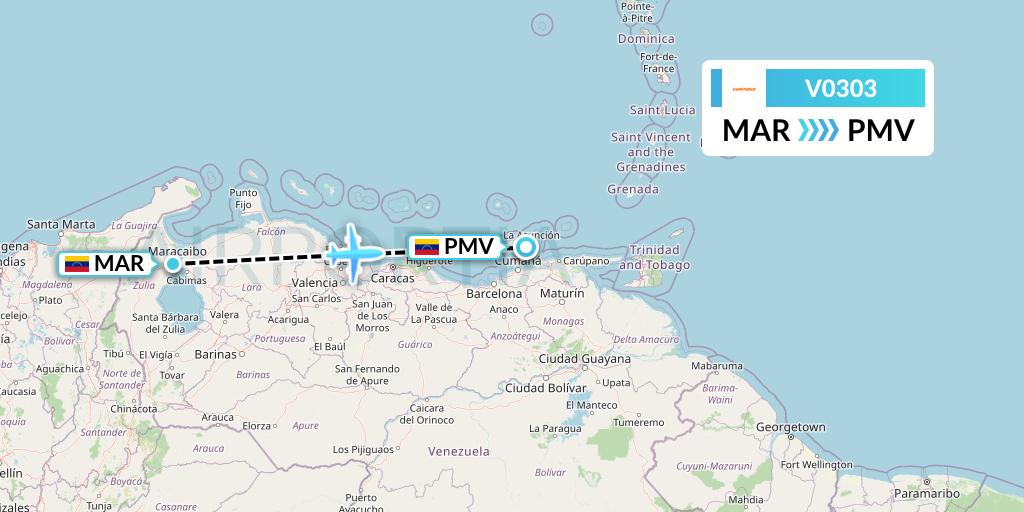 V0303 Conviasa Flight Map: Maracaibo to Porlamar