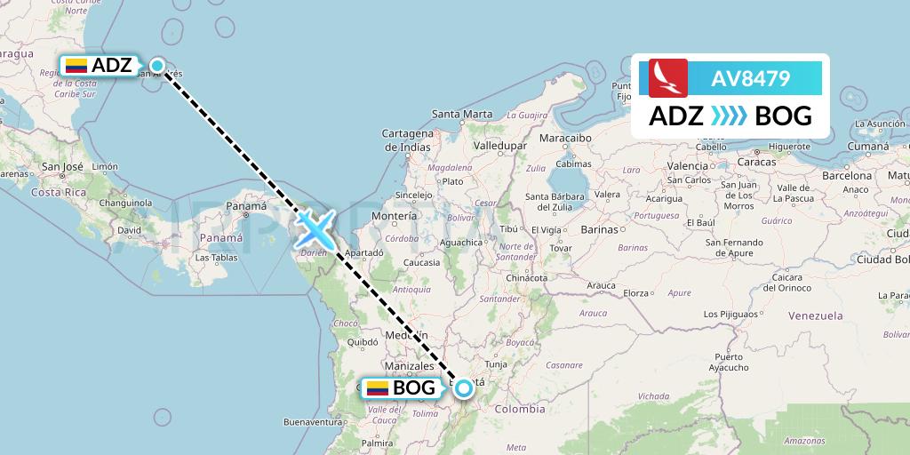 AV8479 Avianca Flight Map: San Andres Island to Bogota