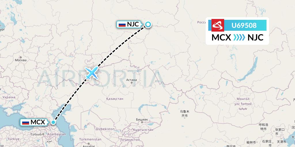 U69508 Ural Airlines Flight Map: Makhachkala to Nizhnevartovsk